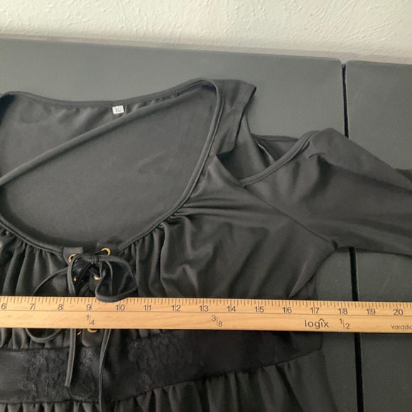 Womens Black Cold Shoulder Lace Up Tunic‎ Top Plus Size XL Milkmaid Peasant Boho - Picture 6 of 9